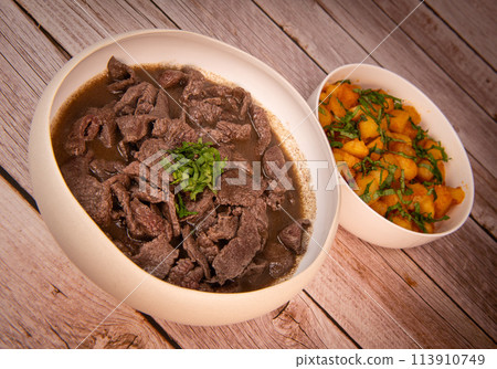 LEBANESE RECIPE, SHAWARMA, SPICY BEEF AND POTATOES, BATTATA HARA, GARLIC, CORIANDER AND PAPRIKA LEBANESE RECIPE, SHAWARMA, SPICY BEEF AND POTATOES, BATTATA HARA, GARLIC, CORIANDER AND PAPRIKA 113910749