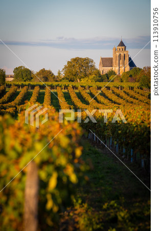 France, Charente-Martime, Lonzac Church,in Cognac Vineyards, Petite Champagne France, Charente-Martime, Lonzac Church,in Cognac Vineyards, Petite Champagne 113910756