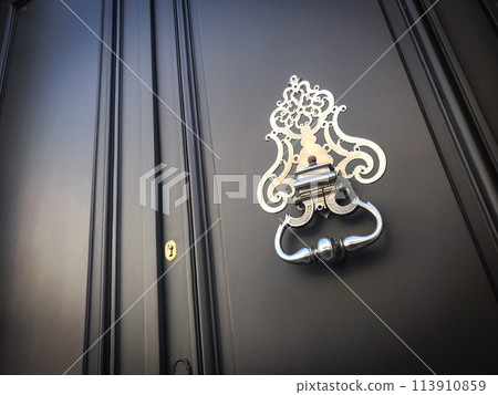 Door and knocker of a stylish French mansion Door and knocker of a stylish French mansion 113910859