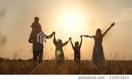 boy girl mother father son daughter dream teamwork hands up sun silhouette religion faith together vacation travel Christianity, children s self-esteem building, parenting time management, child 113911613