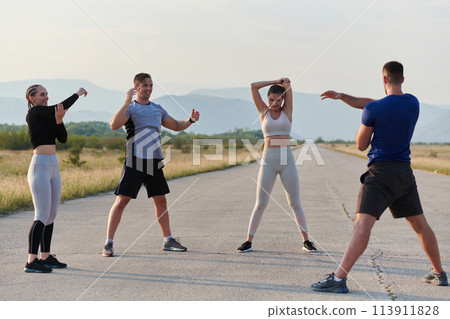 Diverse Group of Athletes Prepare Together for a Run Diverse Group of Athletes Prepare Together for a Run 113911828