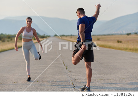 Diverse Group of Athletes Prepare Together for a Run 113912262