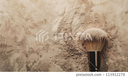 Makeup brush with loose powder on a textured background 113912278