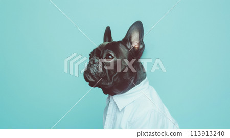 Small Black Dog Wearing White Shirt 113913240