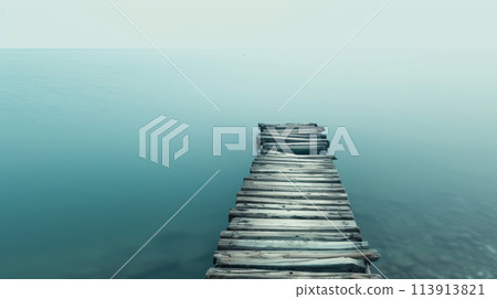 Old wooden pier extending into a calm sea 113913821