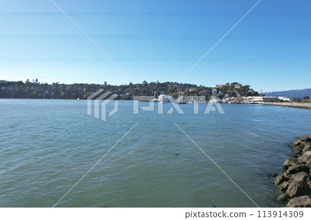 San Francisco bay from shore line trail in Belveder and Tiburon California 113914309