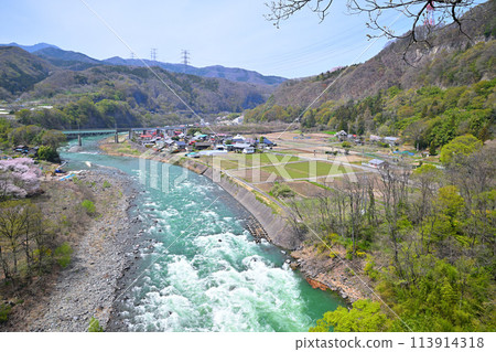 Tone River: Cherry blossom season and fresh greenery, view from near Tanashita Fudo Tone River: Cherry blossom season and fresh greenery, view from near Tanashita Fudo 113914318