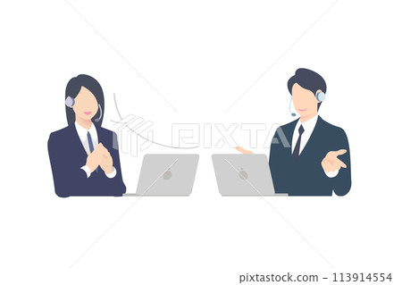 Two business people/managers (upper body) giving explanations, guidance, and holding web conferences online on a computer 113914554