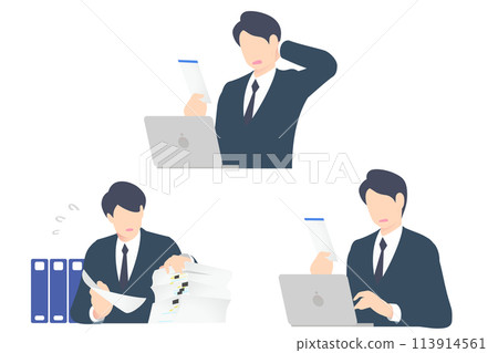 商務人士/經理的上半身搜尋一堆文件，發現並糾正考勤卡中的錯誤 113914561