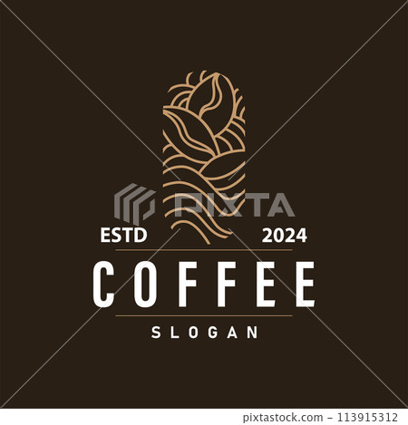 Simple caffeine drink coffee logo design cafe business vector coffee beans, bar, restaurant vintage model Simple caffeine drink coffee logo design cafe business vector coffee beans, bar, restaurant vintage model 113915312