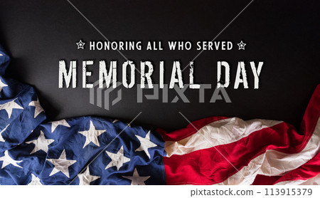 Happy Memorial day, Independence day concept made from american flag with the text on dark background. 113915379