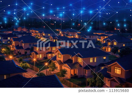In future, Internet data connection networks will be used for communication in suburban settlements. AI Generative 113915680