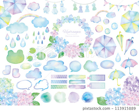 Watercolor hand-drawn cute rainy season greeting illustration for rainy days in the rainy season 113915889