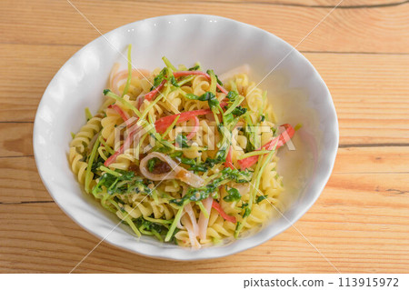 Bean sprouts and short pasta salad 113915972