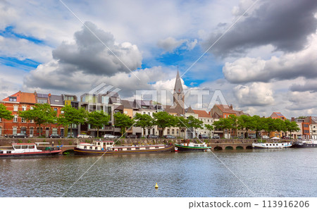 Picturesque embankment of river Leie in Ghent, Belgium 113916206
