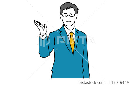 穿著西裝的男人做介紹的插圖 穿著西裝的男人做介紹的插圖 113916449