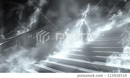 Ghostly Encounter Haunting Phantom on Mansion Staircase Ghostly Encounter Haunting Phantom on Mansion Staircase 113916510