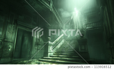 Ghostly Encounter Haunting Phantom on Mansion Staircase Ghostly Encounter Haunting Phantom on Mansion Staircase 113916512