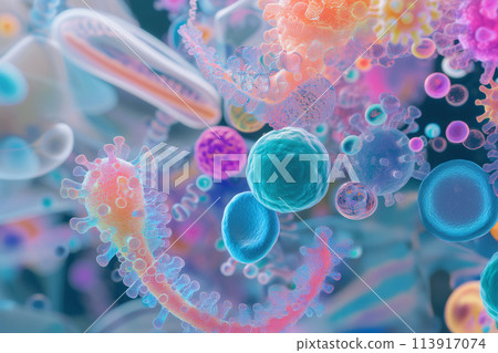During pandemic epidemic with viruses bacteria under microscope in examination of laboratory AI Generative 113917074