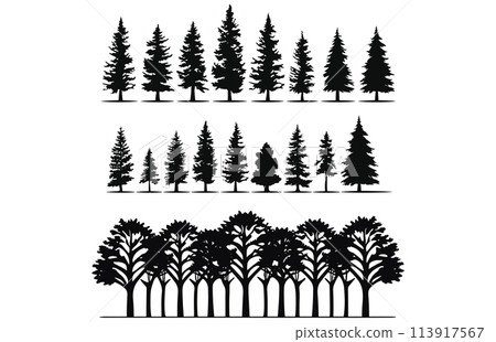 tree silhouettes Vector illustration set, tree silhouette isolated on white background bundle 113917567