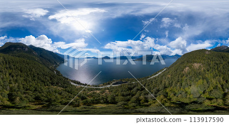 Sea to Sky in Howe Sound during Cloudy Sunny Day. 360 Panorama 113917590