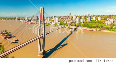 Bridge over river in Surrey to New Westminster. Sunny Day. Bridge over river in Surrey to New Westminster. Sunny Day. 113917628