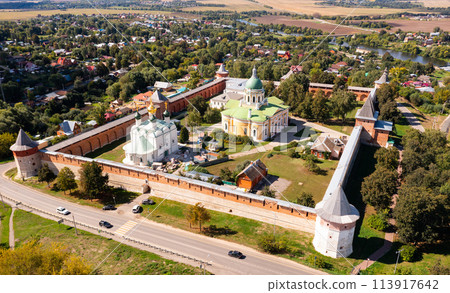 Drone view of the Kremlin in the city of Zaraysk Drone view of the Kremlin in the city of Zaraysk 113917642