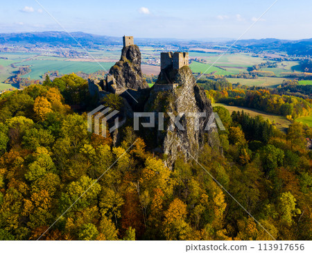 Aerial view of Trosky Castle, Czech Republic 113917656