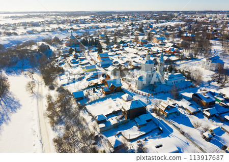 City of Venev. Aerial view of Epiphany Church. Russia City of Venev. Aerial view of Epiphany Church. Russia 113917687