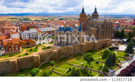 Cathedral and Episcopal Palace of Astorga in summer. Castile and Leon. Cathedral and Episcopal Palace of Astorga in summer. Castile and Leon. 113917719