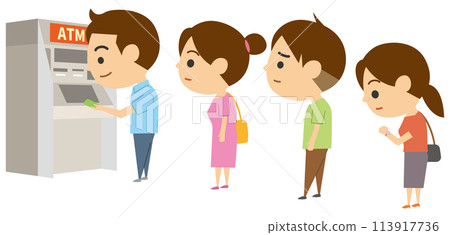 擁擠的 ATM 機的圖像插圖 擁擠的 ATM 機的圖像插圖 113917736