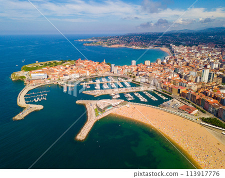 Aerial cityscape of Spanish city Gijon 113917776