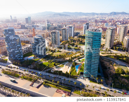 European city Barcelona with view of blocks of flats, Spain European city Barcelona with view of blocks of flats, Spain 113917841