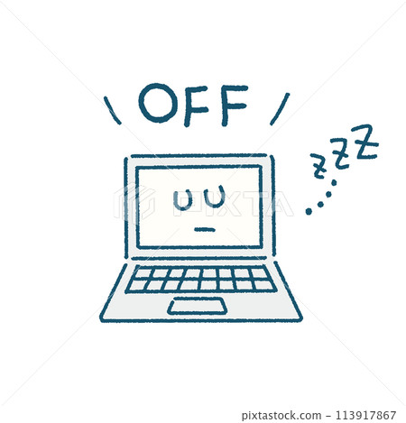 Hand-drawn illustration of a powered-off computer 113917867