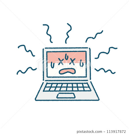 Hand-drawn illustration of a computer overheating Hand-drawn illustration of a computer overheating 113917872