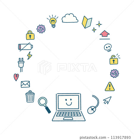 可愛的電腦手寫圖示集框架 113917893