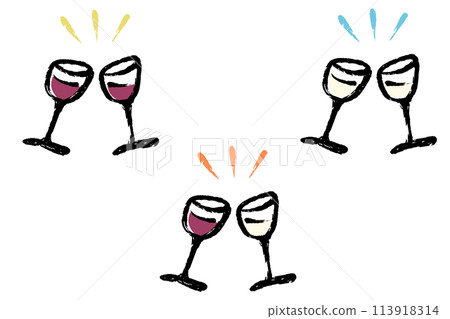 Illustration set of wine glasses toasting Illustration set of wine glasses toasting 113918314