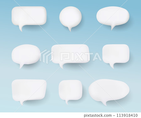 Set of white speech bubbles with 3D effect 113918410