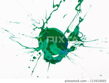 Green paint spot on paper, colorfull artistic image on white background Green paint spot on paper, colorfull artistic image on white background 113918805