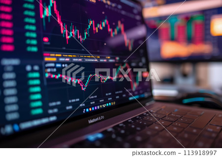 close-up of a computer screen showing a cryptocurrency trading platform 113918997