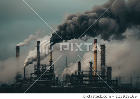 factory emitting smoke into the air. 113919169