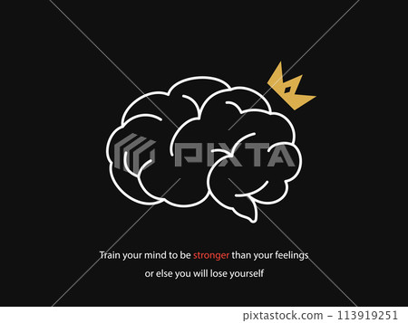 Simple Motivation graphic on dark background.The brain with golden crown Simple Motivation graphic on dark background.The brain with golden crown 113919251