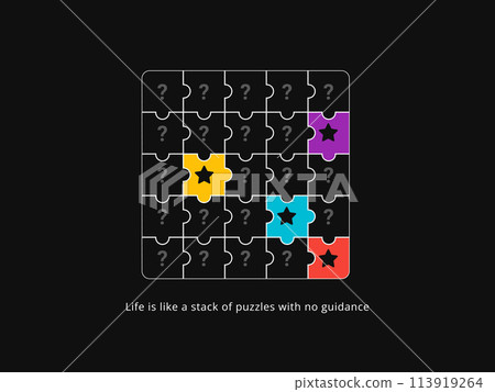 The complete puzzle with mysterious part. Vector Illustration The complete puzzle with mysterious part. Vector Illustration 113919264