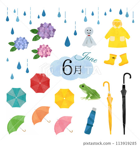 June illustration watercolor style material set 113919285