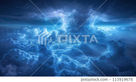 巨大的雲彩和閃電的風景 113919678