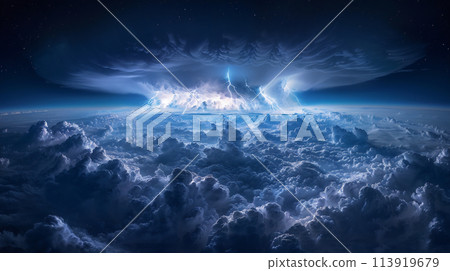 巨大的雲彩和閃電的風景 巨大的雲彩和閃電的風景 113919679