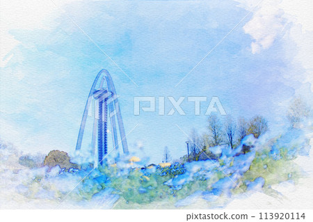 [愛知縣] 一宮市138塔公園的Nemophila水彩畫 113920114