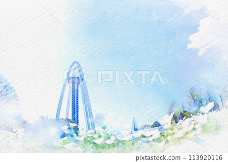 [Aichi Prefecture] Watercolor painting of nemophila at 138 Tower Park in Ichinomiya City 113920116
