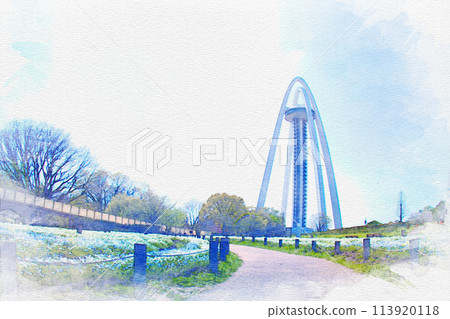 [愛知縣] 一宮市138塔公園的Nemophila水彩畫 113920118