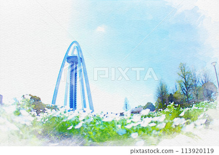 [愛知縣] 一宮市138塔公園的Nemophila水彩畫 113920119